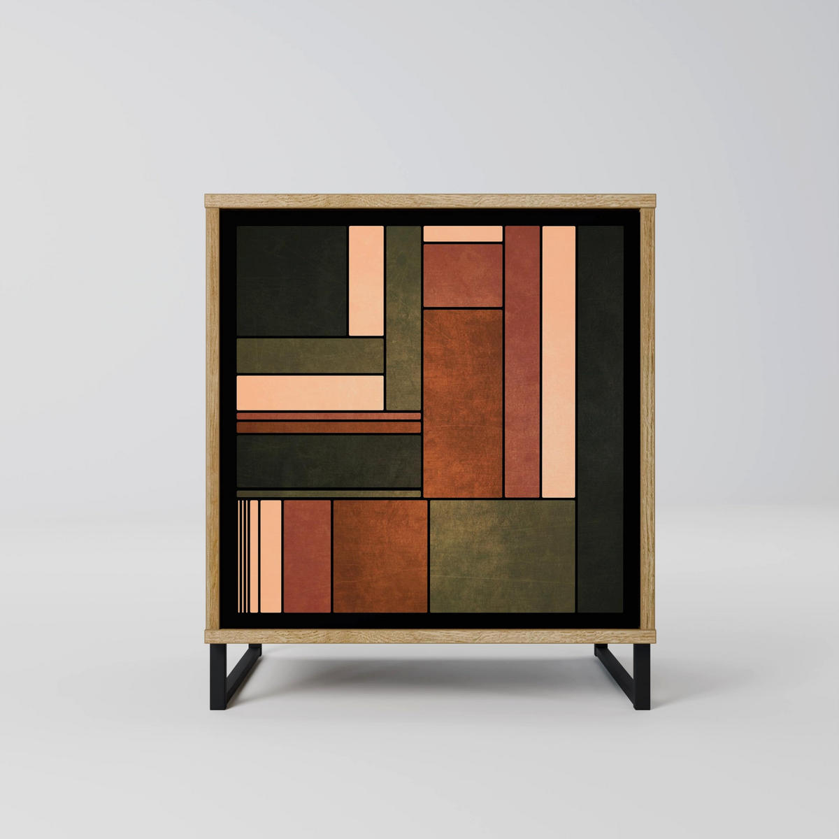 SIDEBOARD FIGURES OF NATURE, Eichefarben, 57,5x42x70,5 cm, Schwarze Metall-Sternfüße - Eichefarben/Multicolor, Holzwerkstoff/Metall (57.5/70.5/42cm) - SpaceRebels