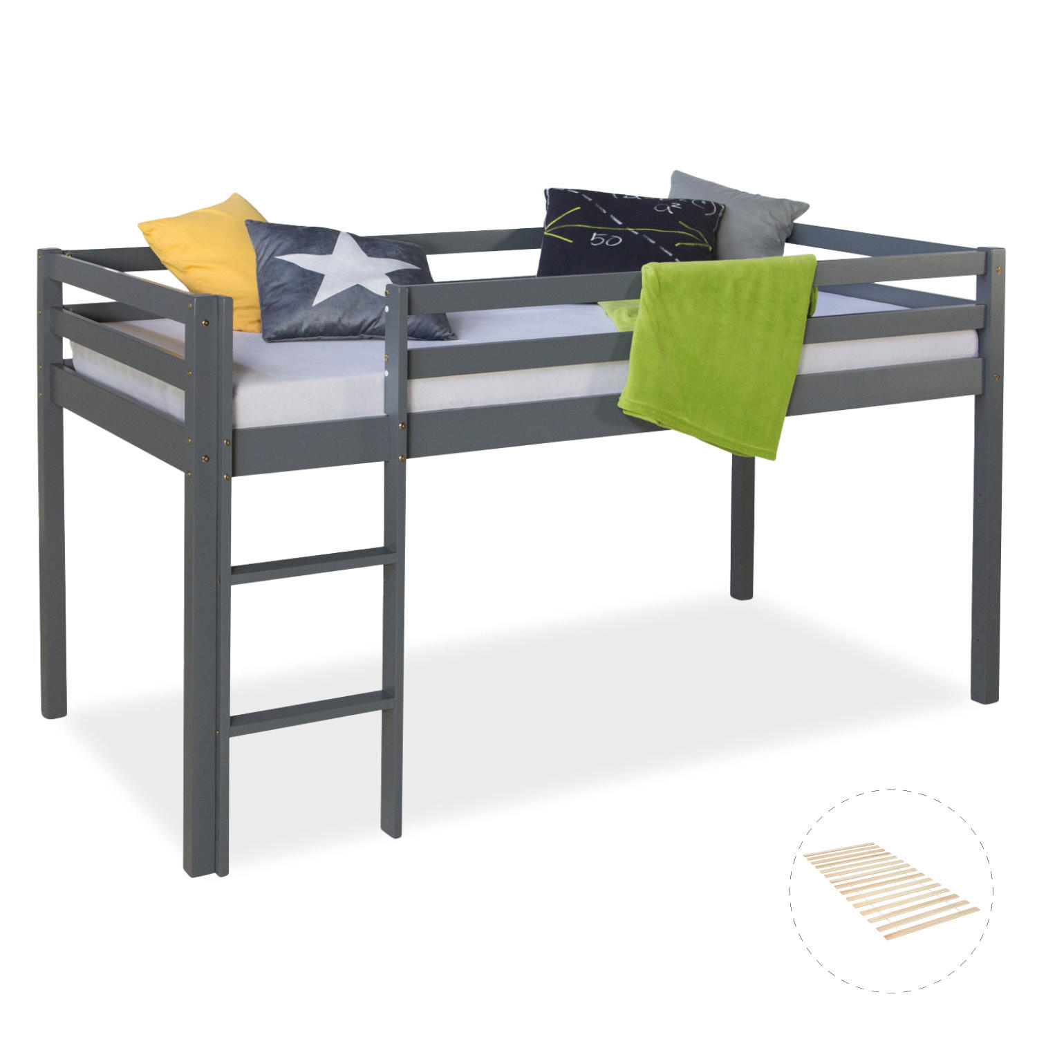 Homestyle4u Hochbett Grau 90x200 cm