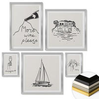 WANDBILDER 5er Set - 50x50 cm & 20x30 cm & 40x60 cm Silberner Rahmen - Fröhliche Momente mit Champagner - Silberfarben, Kunststoff (40/60cm) - ArtPrintCave