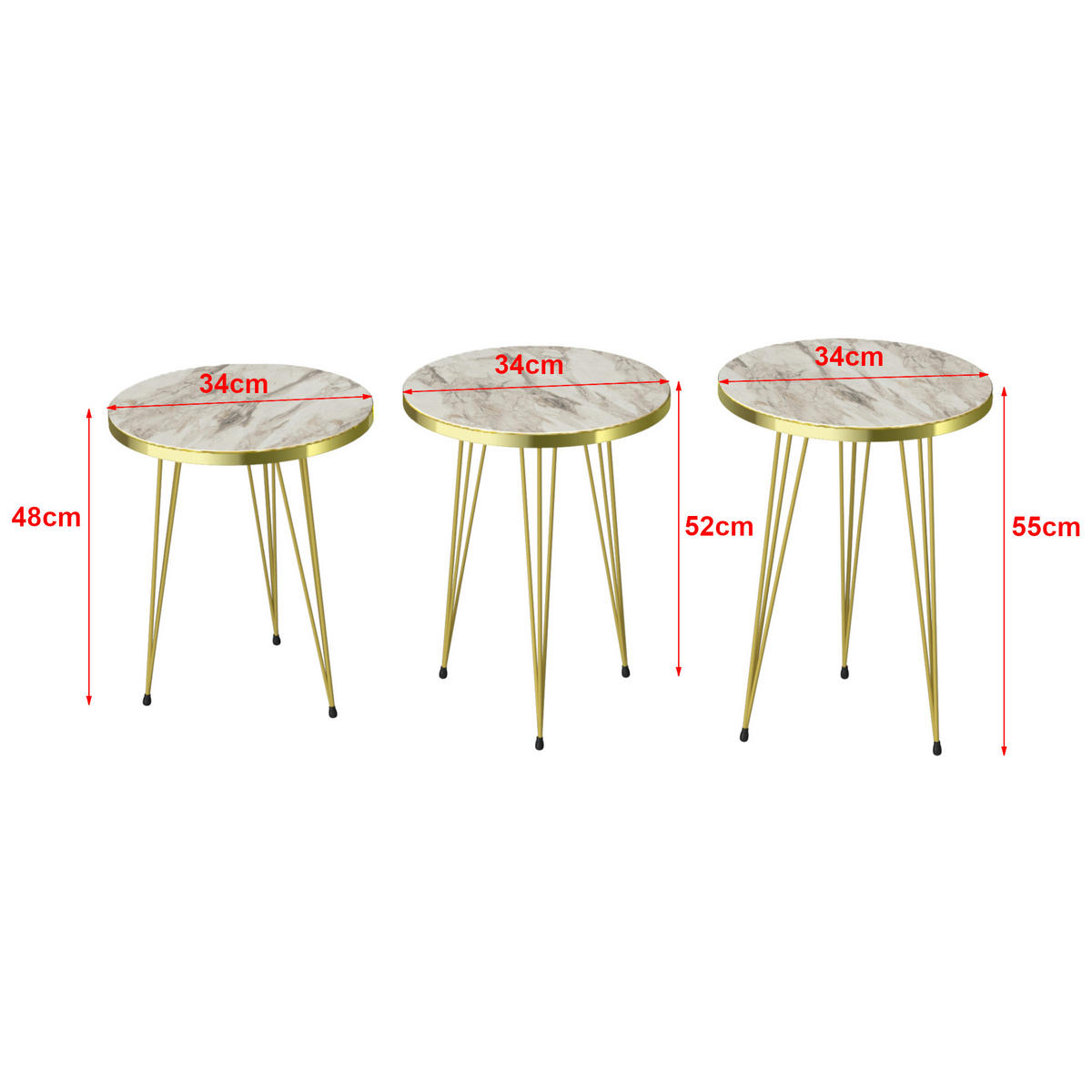 SATZTISCH Ry im 3er Set - Weiß, Metall (34/34/55cm) - [en.casa]