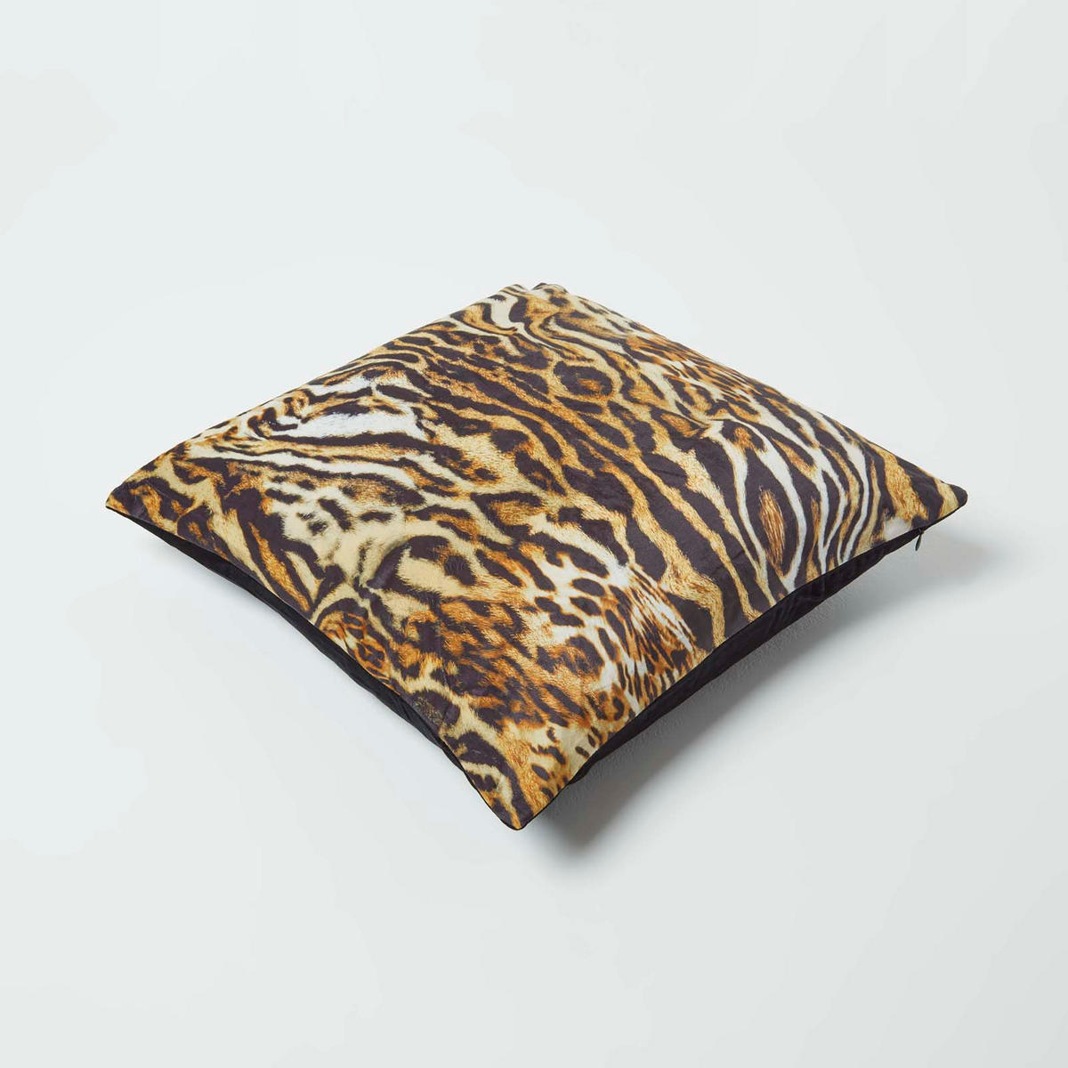 KISSENHÜLLE Tiger – Samt schwarz-gold 46/46 cm - Schwarz, Textil (46/46cm) - Homescapes