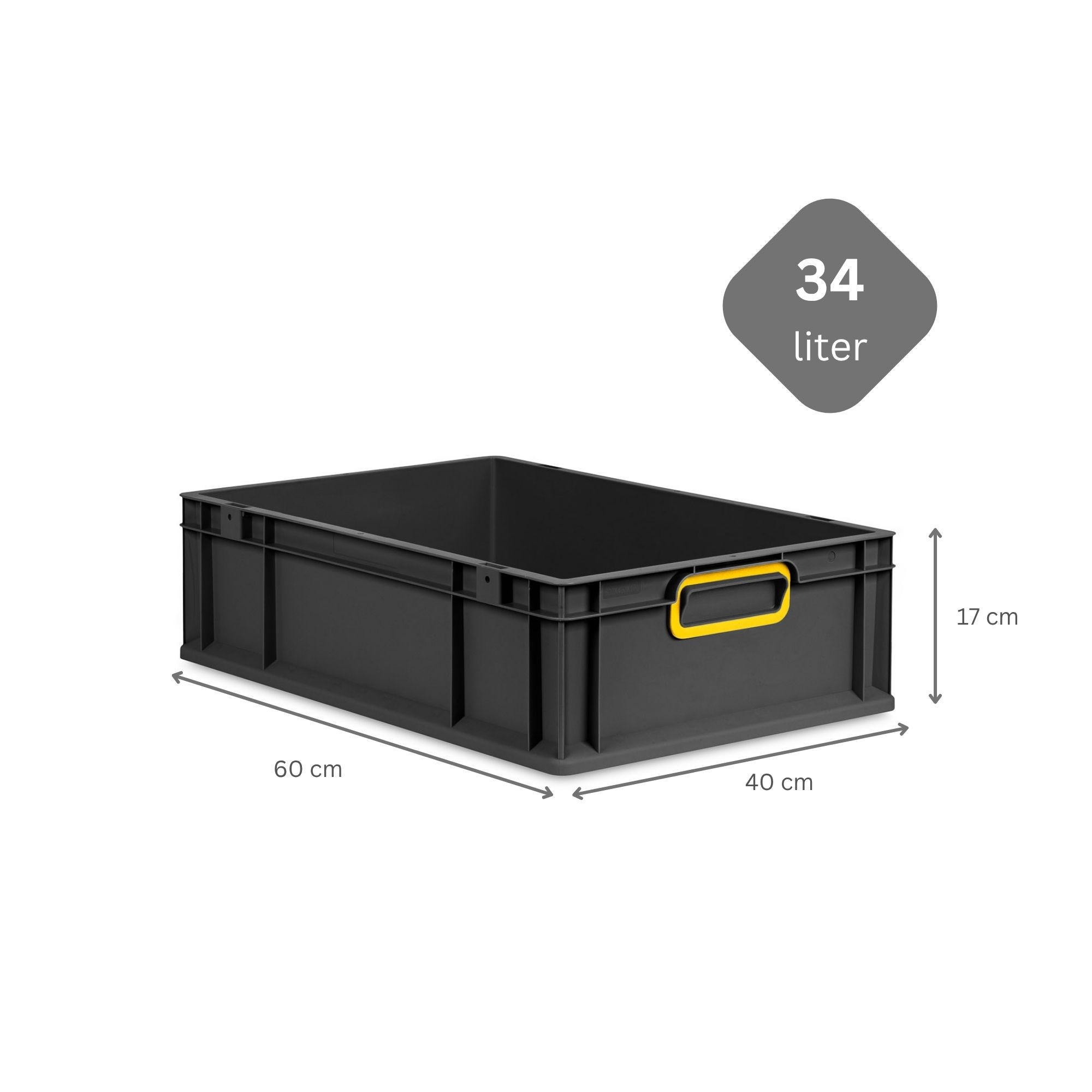 EUROBOX NextGen Color 17x40x60 cm 34 Liter Griffe gelb zu, Schwarz - Gelb/Schwarz, Kunststoff (40/17/60cm) - PROREGAL