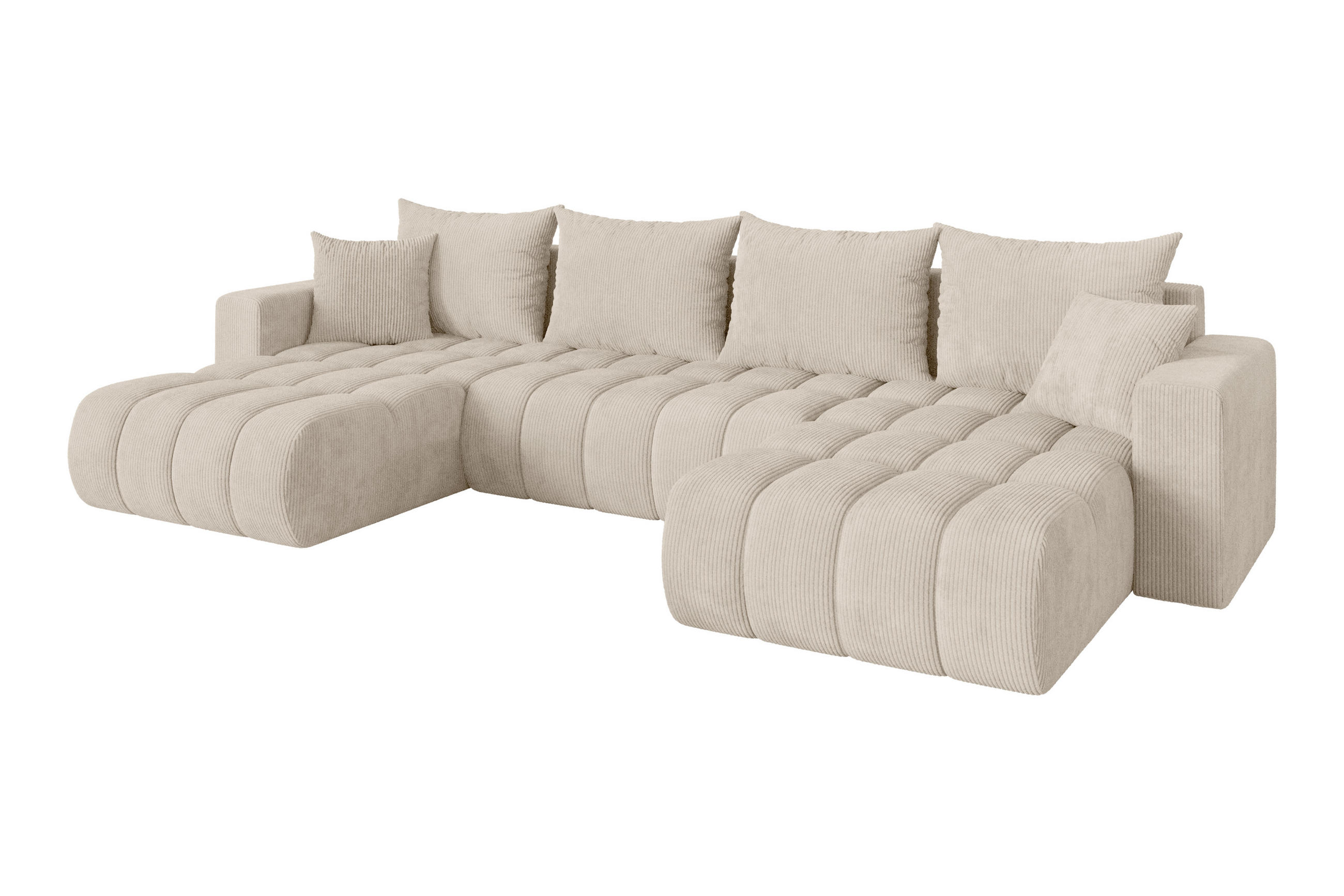 WOHNLANDSCHAFT mit Schlaffunktion und Bettkasten MILA-U-v1 378x194x86 Beige Cord - Beige/Schwarz, Holzwerkstoff/Kunststoff (378/86/194cm) - ALTDECOR