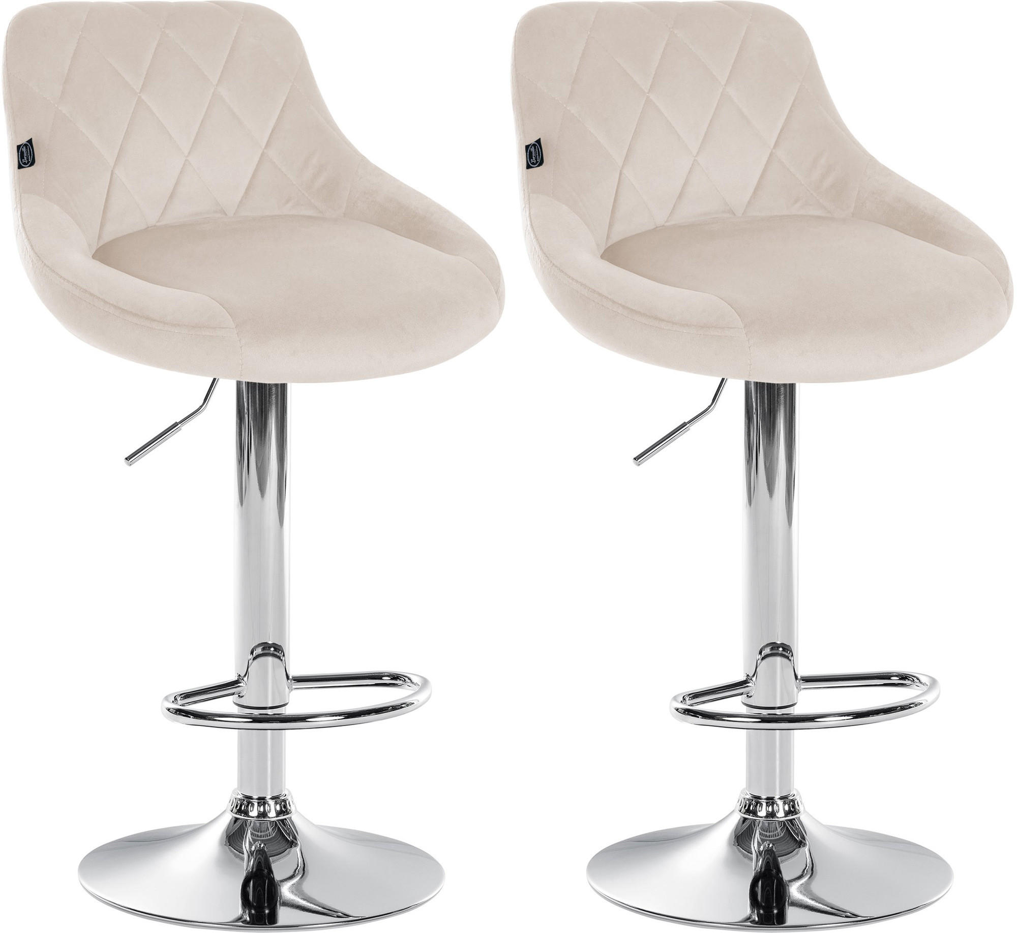 BARHOCKER 2er Set Samt creme - Chromfarben/Creme, Textil/Metall (46/83/49cm) - CLP