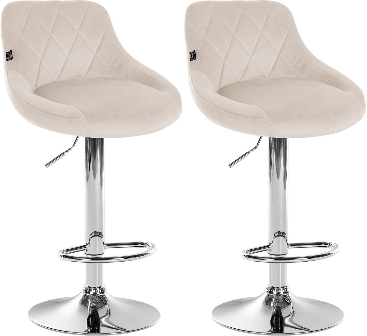 BARHOCKER 2er Set Samt creme - Chromfarben/Creme, Textil/Metall (46/83/49cm) - CLP