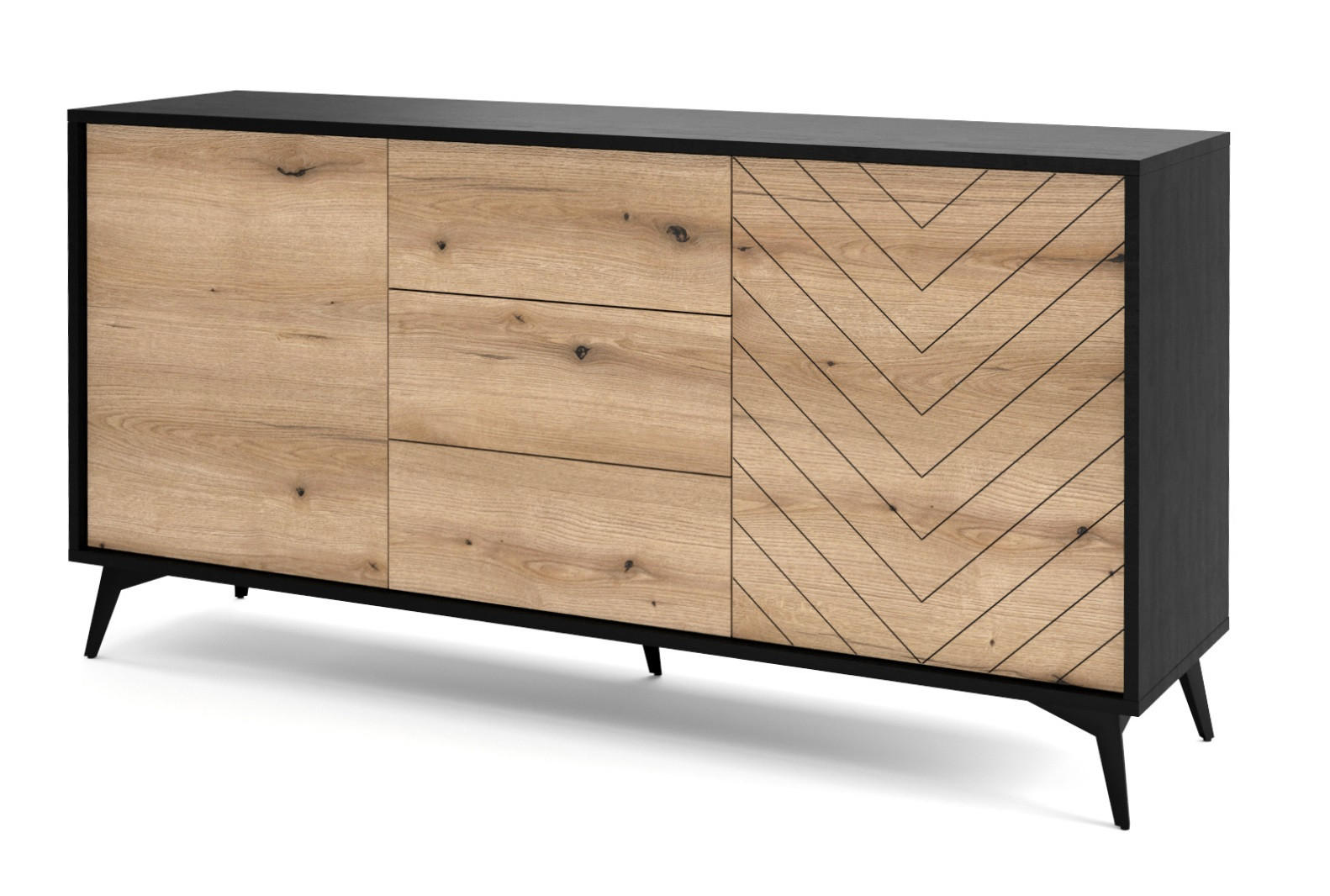 KOMMODE mit Schubladen 154 cm Emerald - Loft, Schwarz, Evoke Eiche - Braun, Holz (154/77/39cm) - Emporius