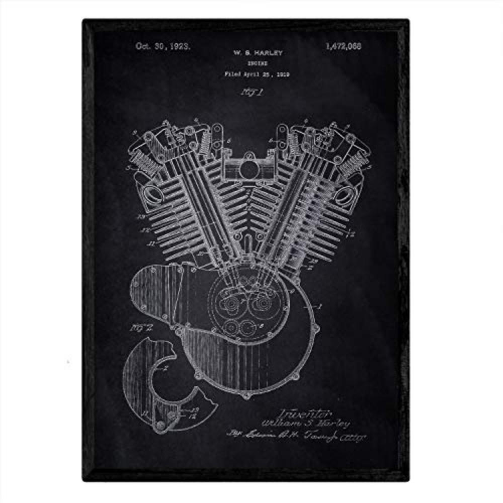 POSTER Harley Verbrennungsmotor Patent A3 Rahmenlos - Klar, Papier (29.7/5/42cm) - Nacnic