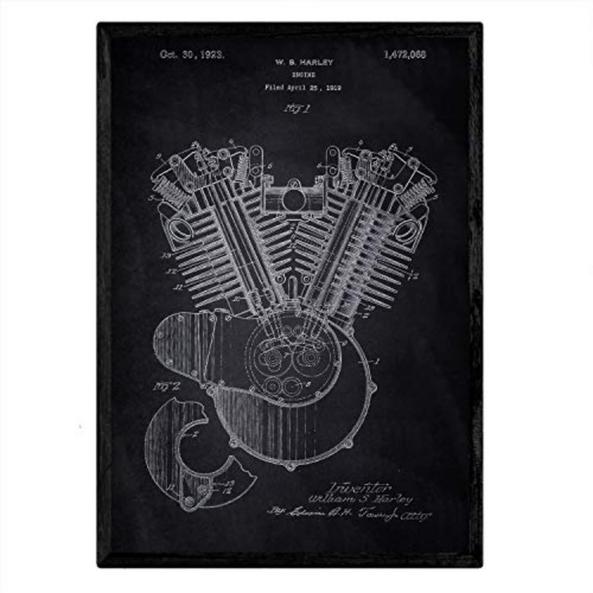 POSTER Harley Verbrennungsmotor Patent A3 Rahmenlos - Klar, Papier (29.7/5/42cm) - Nacnic