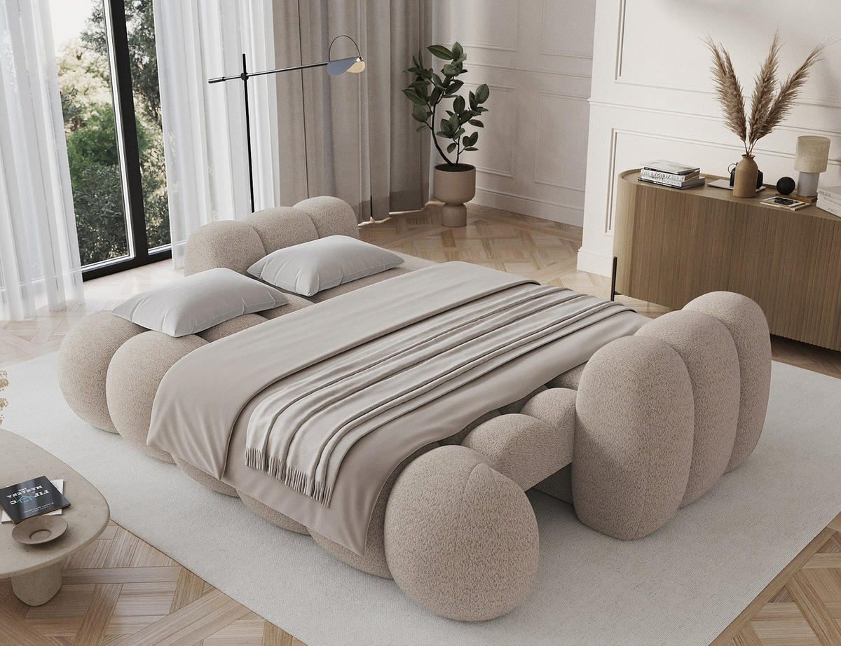 SCHLAFSOFA COTONN 256 cm – Modernes 3-Sitzer Sofa mit Schlaffunktion, Bettkasten und Dekokissen - Beige, Kunststoff (256/119/105cm) - Wohnideebilder