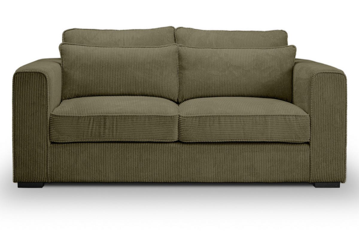 SOFA khaki Cord 2,5-Sitzer 200 cm, Couch mit Wellenfederung - Dunkelgrün/Schwarz, Holzwerkstoff/Kunststoff (200/92/112cm) - Inn.Furn