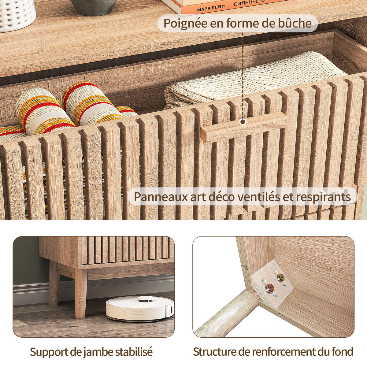 TRÄBYRÅ 6 lådor minimalistisk stor förvaringsvolym - Naturfärgad, Träbaserade material (34/73/100cm) - SHOPENTRA