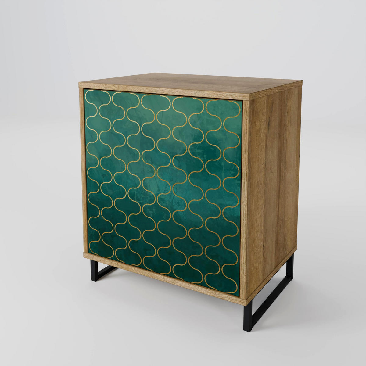 SIDEBOARD TESSELATED GREENERY, Eichefarben, 57,5x42x77,5 cm, Schräge Buchenholzfüße - Eichefarben/Buchefarben, Holzwerkstoff/Buchenholz (57.5/77.5/42cm) - SpaceRebels