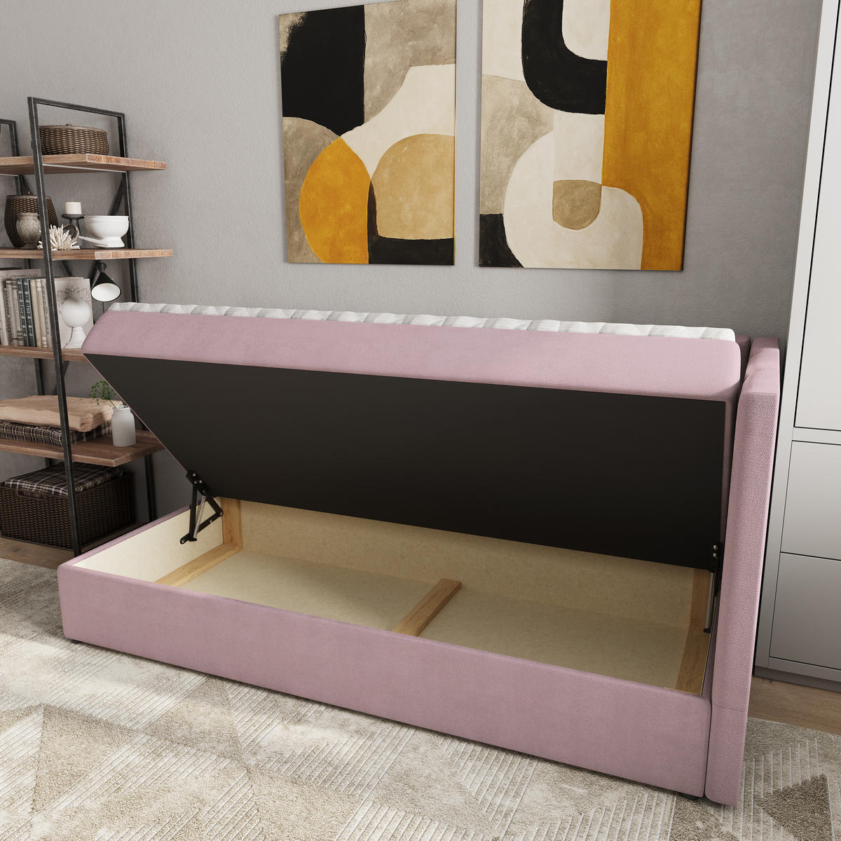 BOXBETT BEVE 80x200 cm mit Matratze und Topper, H2+H3 - Rosa - Rosa, Holz (80/200cm) - MASSENO