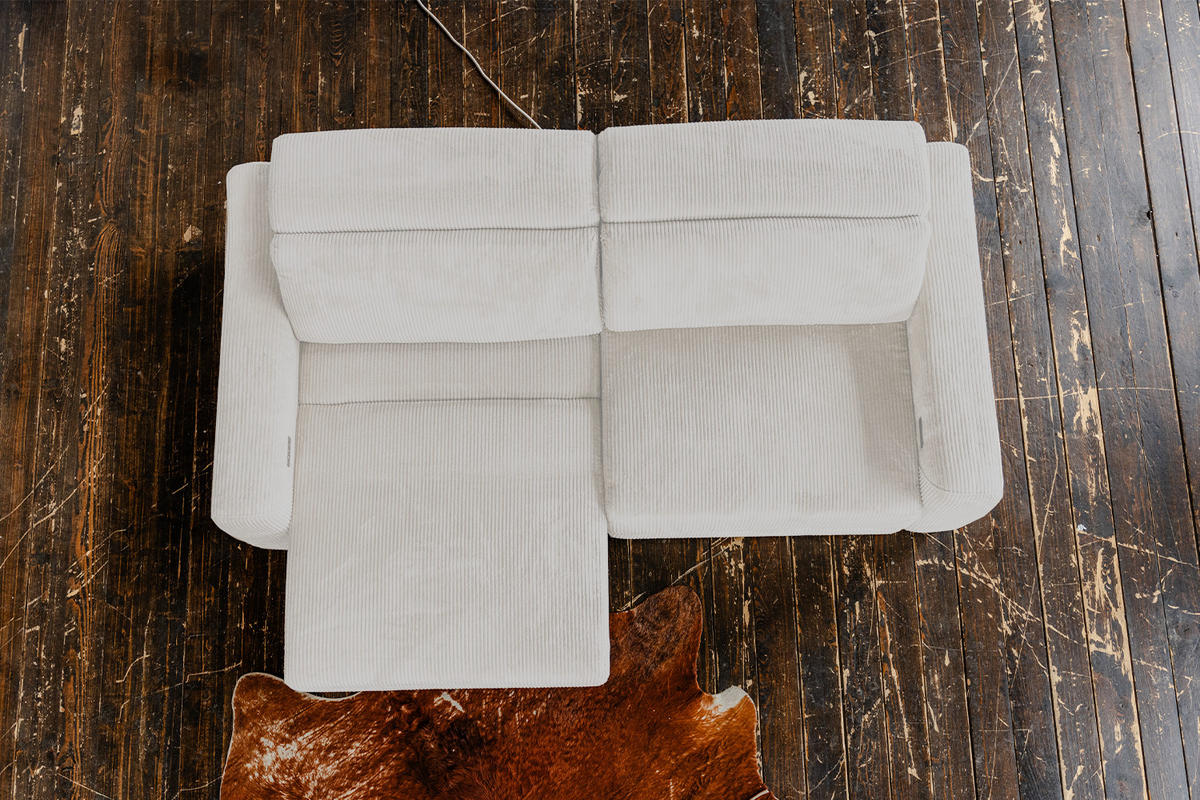 SOFA KIANA Cremeweiß Cord Relaxfunktion - Creme/Schwarz, Kunststoff/Textil (227/80/110cm) - KAWOLA
