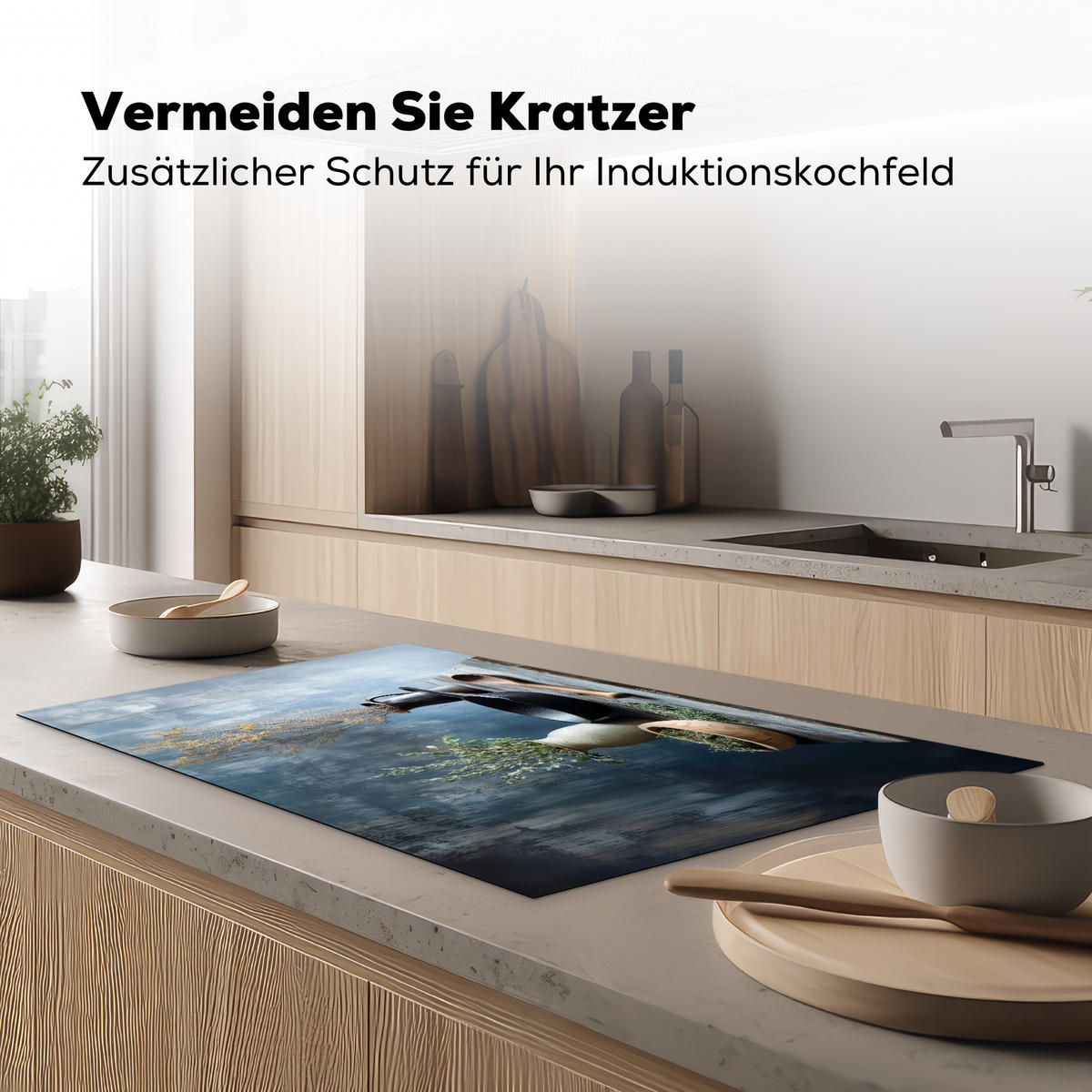 HERDABDECKPLATTE Stilleben - Kräuter - Rustikal Induktionsschutz 91.6x52.7 cm - Blaugrau, Kunststoff (91.6/52.7/0.2cm) - MuchoWow