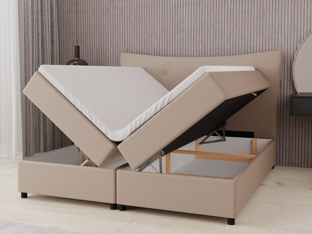 BOXBETT Nevada 180 x 200 cm Doppelbett mit hochwertiger Bonell-Matratze und Topper - cappuccino - Cappuccino, Holz (180/200cm) - Panda Möbel