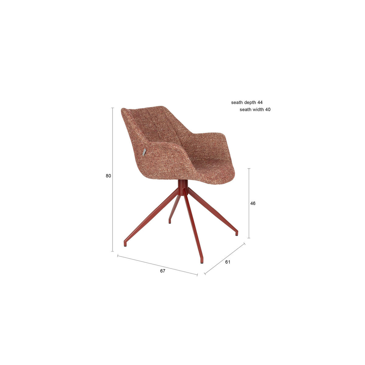 ESSZIMMERSTUHL Doulton Rot - 2 er Set - Rot, Textil (67/80/61cm) - Zuiver