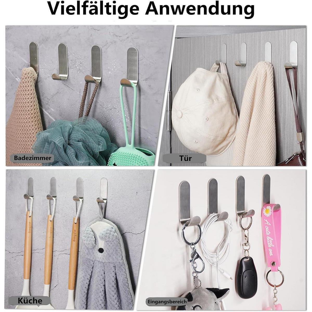 KLEBEHAKEN 12-teiliges Set Edelstahl Silber - Silberfarben, Metall (2.2/17/4.5cm)