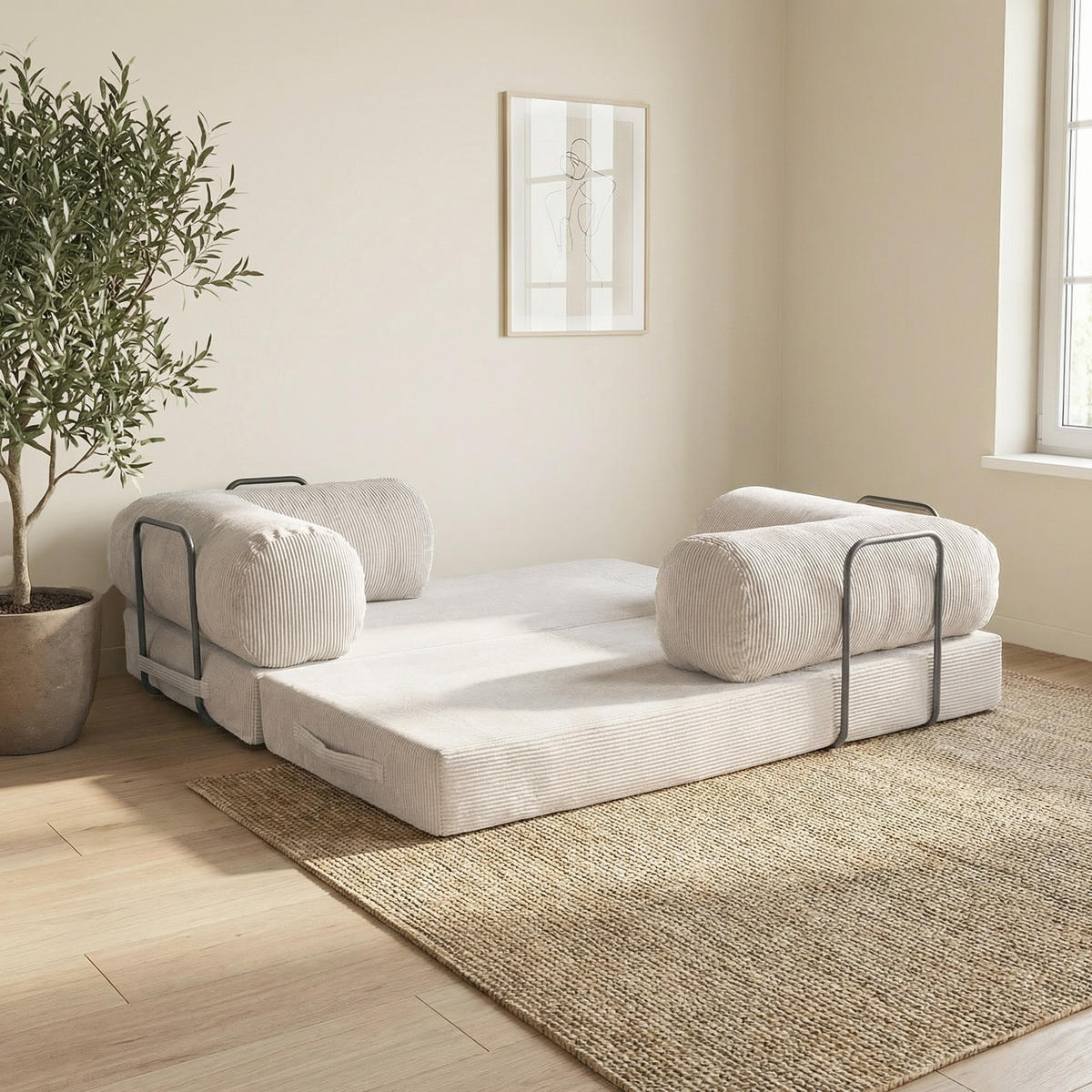 SCHAUMSTOFFSOFA MUNO, ausziehbar, Creme - Beige, Kunststoff/Textil (200/86/62cm) - Idohome