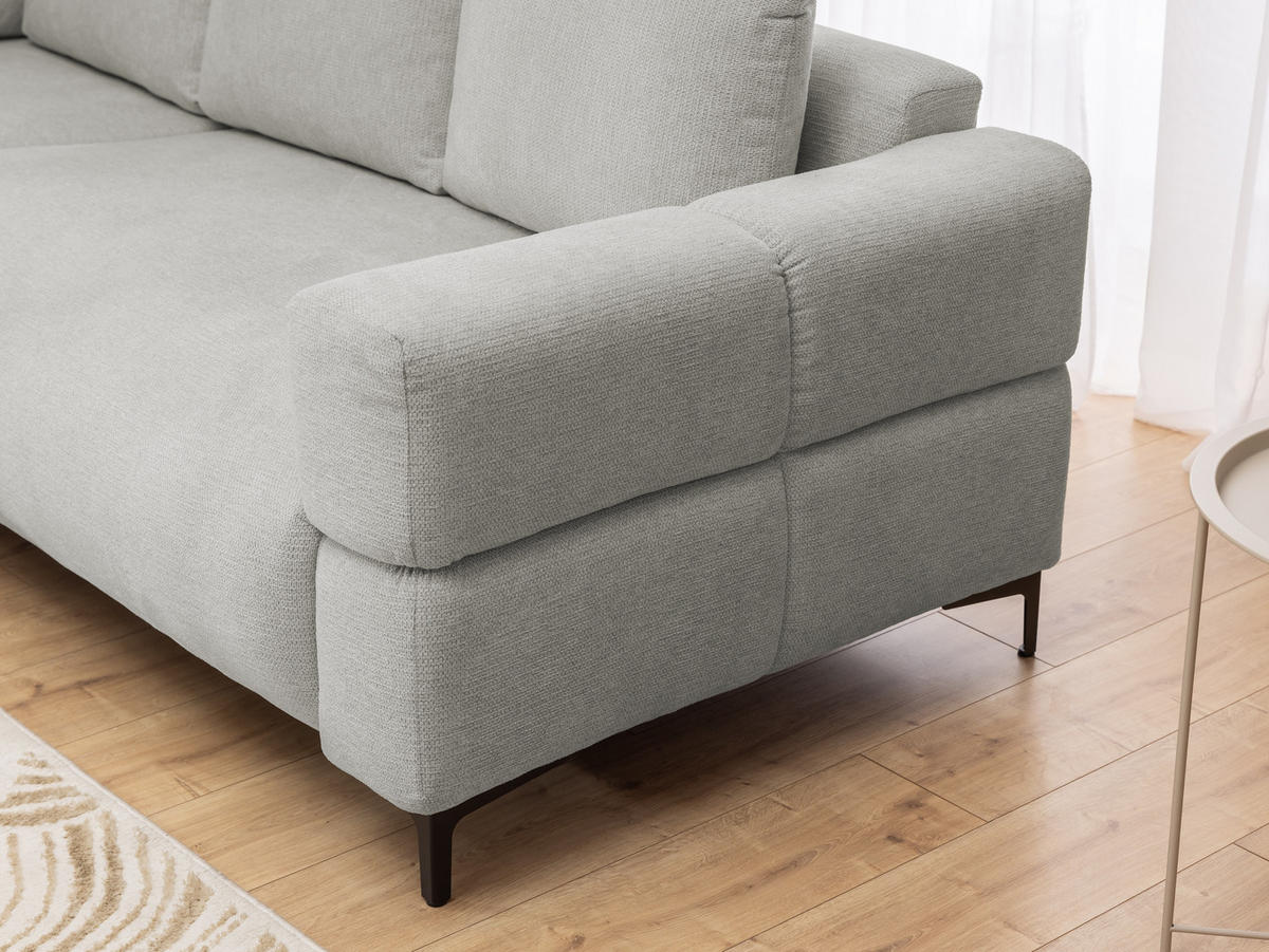 ECKSOFA Cardea in Bubble-Optik aus weichem Hellgrau Strukturstoff mit hohem Sitzkomfort - Ottomane links - Hellgrau/Schwarz, Holz/Textil (170/230cm) - S-Style Möbel