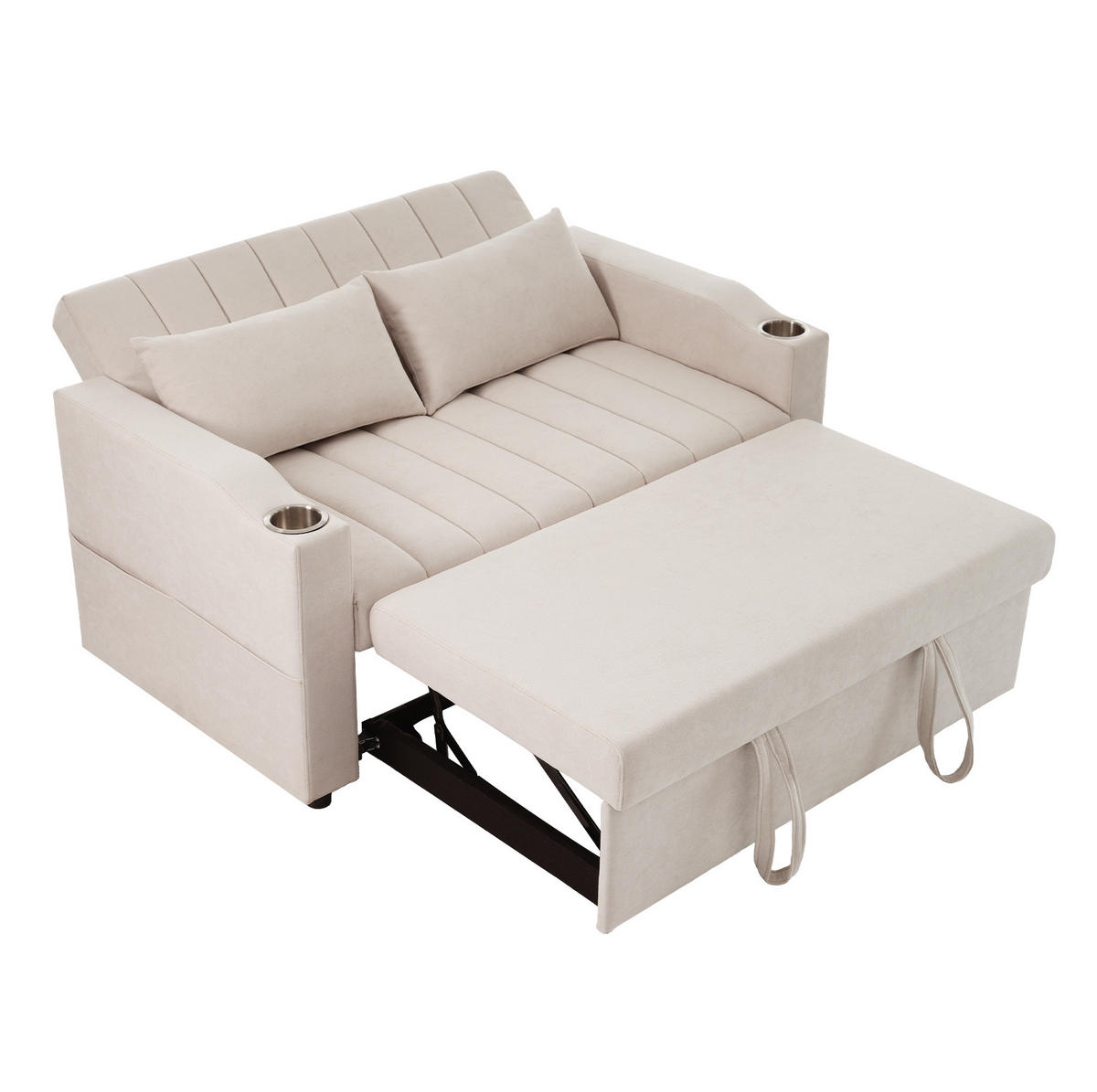 SCHLAFSOFA aus Baumwollstoff 136x162x84 cm Beige mit verstellbarer Rückenlehne, Getränkehaltern und Seitentaschen - Beige, Textil (162/84/136cm) - Modfu