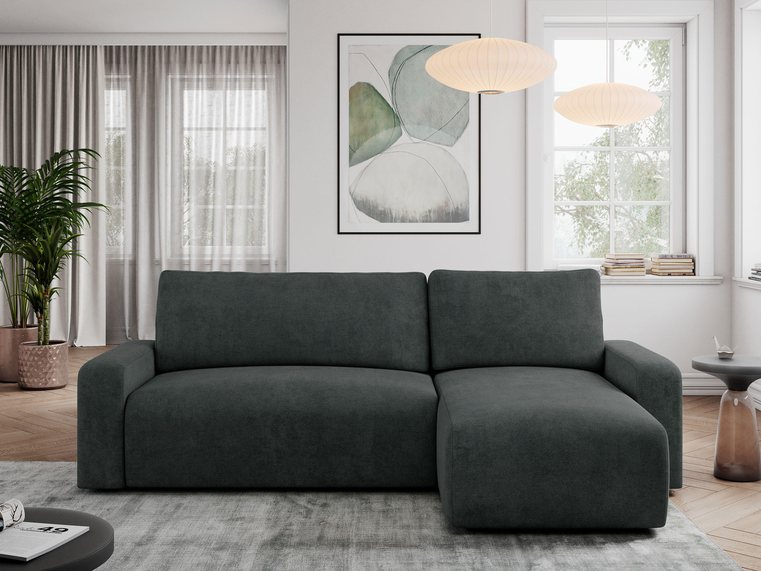 ECKSOFA ARGOS Dunkelgrau Struktur - Dunkelgrau/Schwarz, Kunststoff/Textil (245/150cm) - MKS