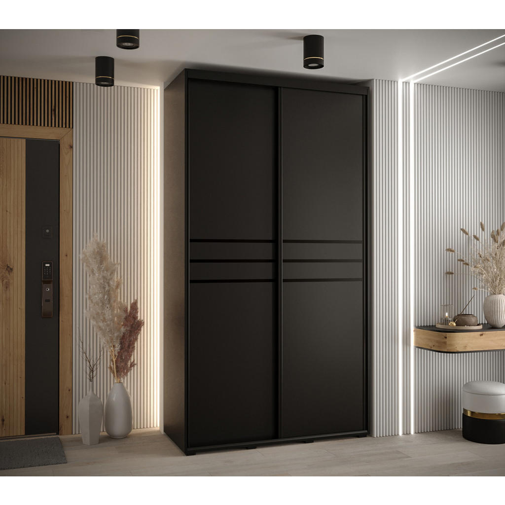 Thumbnail - Abiks Möbel Schwebetürenschrank, Schwarz, Schwarz, Schwarz, Metall, Nachbildung, 6 Fächer, 130x235x45 cm, Schlafzimmer, ...