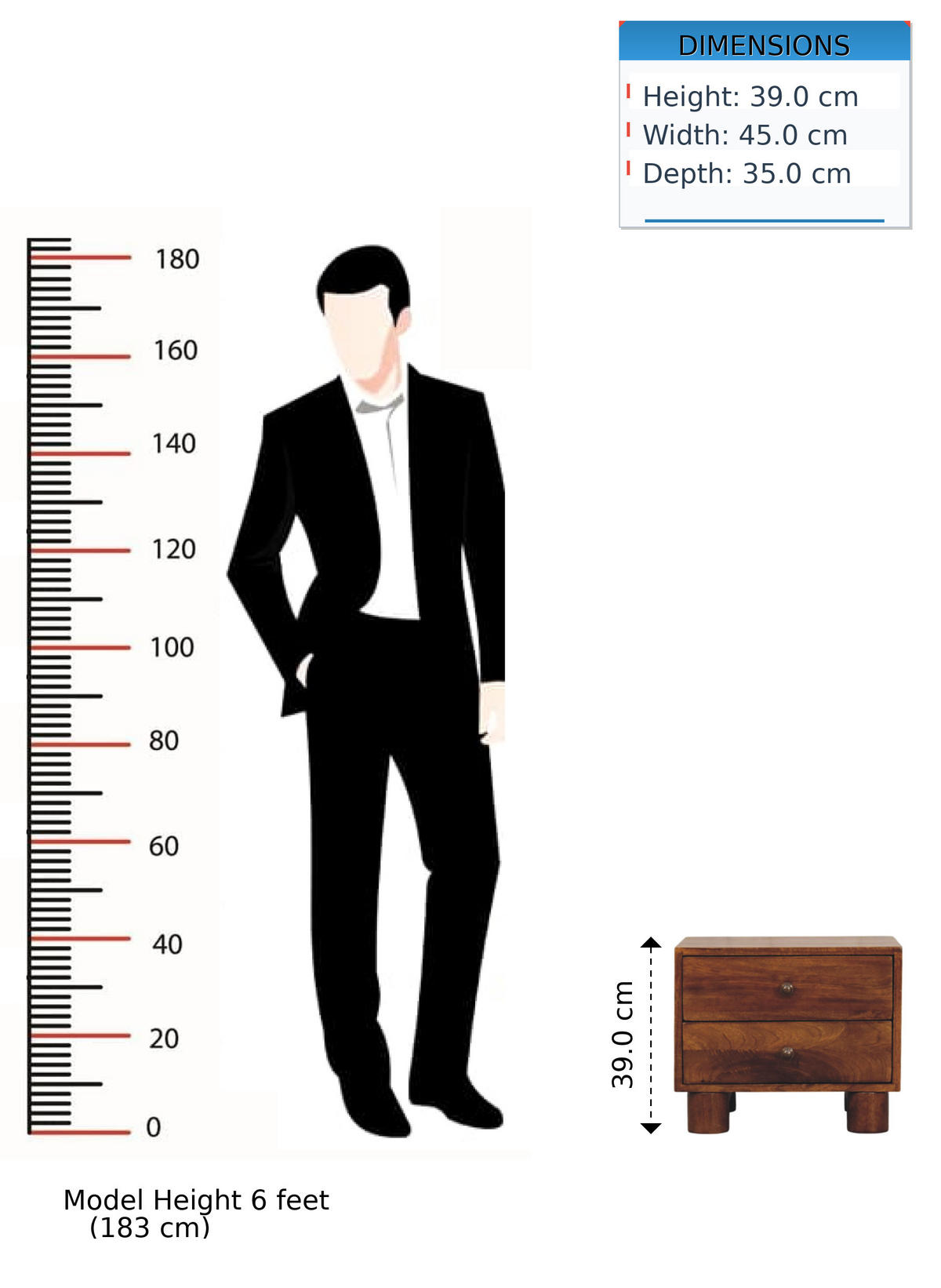 NACHTTISCH mit Kastanien-Finish, 2 Schubladen, dunkelbraun. - Dunkelbraun, Holz (45/39/35cm) - Artisan Furniture