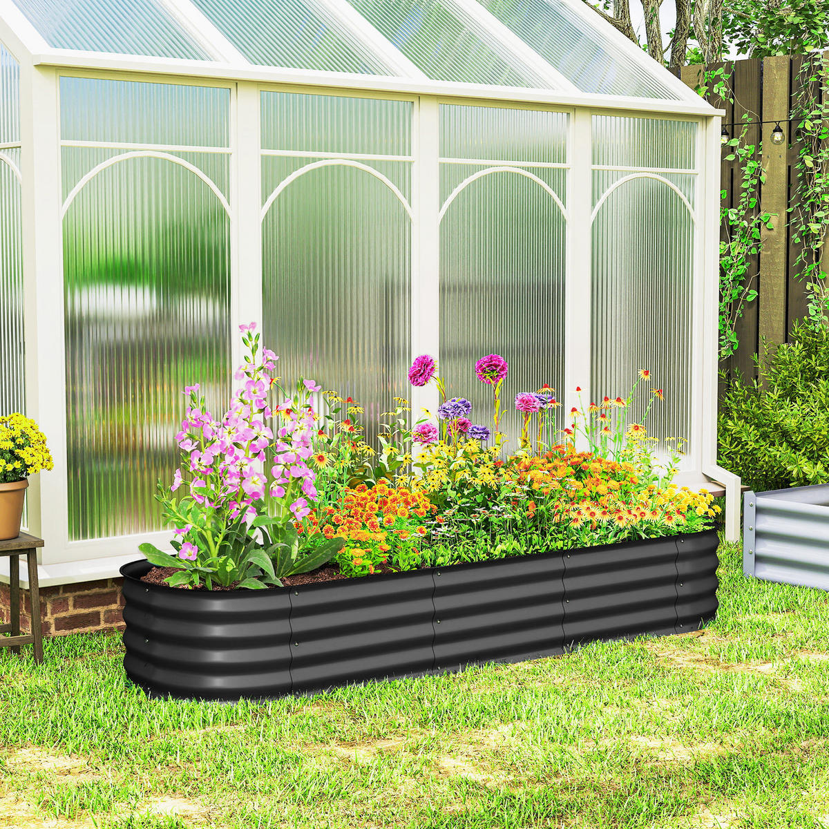 HOCHBEET DE-12237 modular 195/62/30 cm mit Gummikante Grau - Dunkelgrau, Metall (195/30/62cm) - ComfortXL