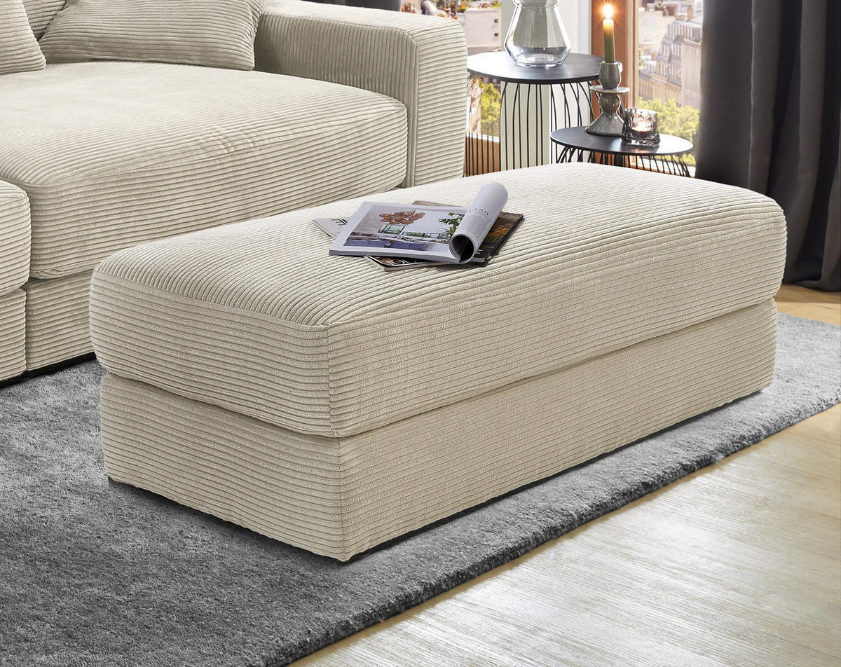 POLSTERHOCKER Federkern B124/T60/H40 cm Cord-Bezug Beige Grau / 15257 - Greige/Schwarz, Kunststoff/Textil (124/40/60cm) - luma-home