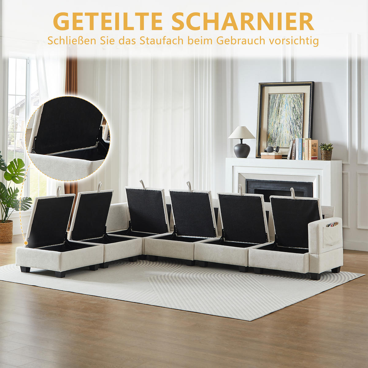WOHNLANDSCHAFT DE-34550 U-Form mit Stauraum und 6-Sitzer Beige - Beige, Textil (141/87.6/289.6cm) - ComfortXL