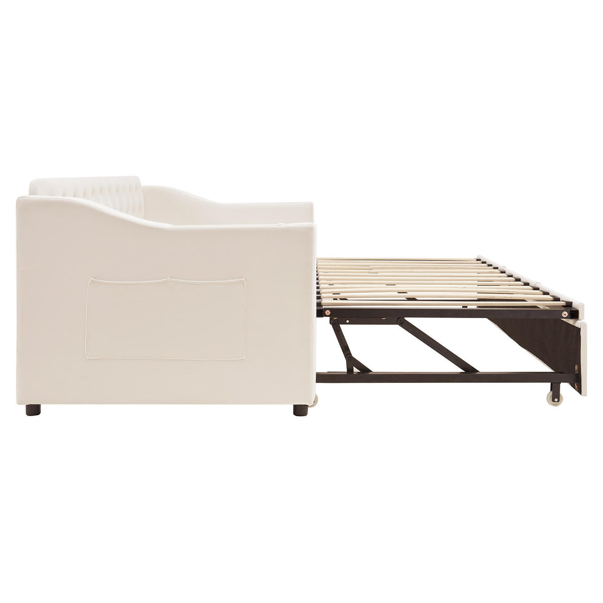 POLSTERBETT 90/180x190 Beige Samt USB - Beige, Textil (180/190cm) - FLIEKS