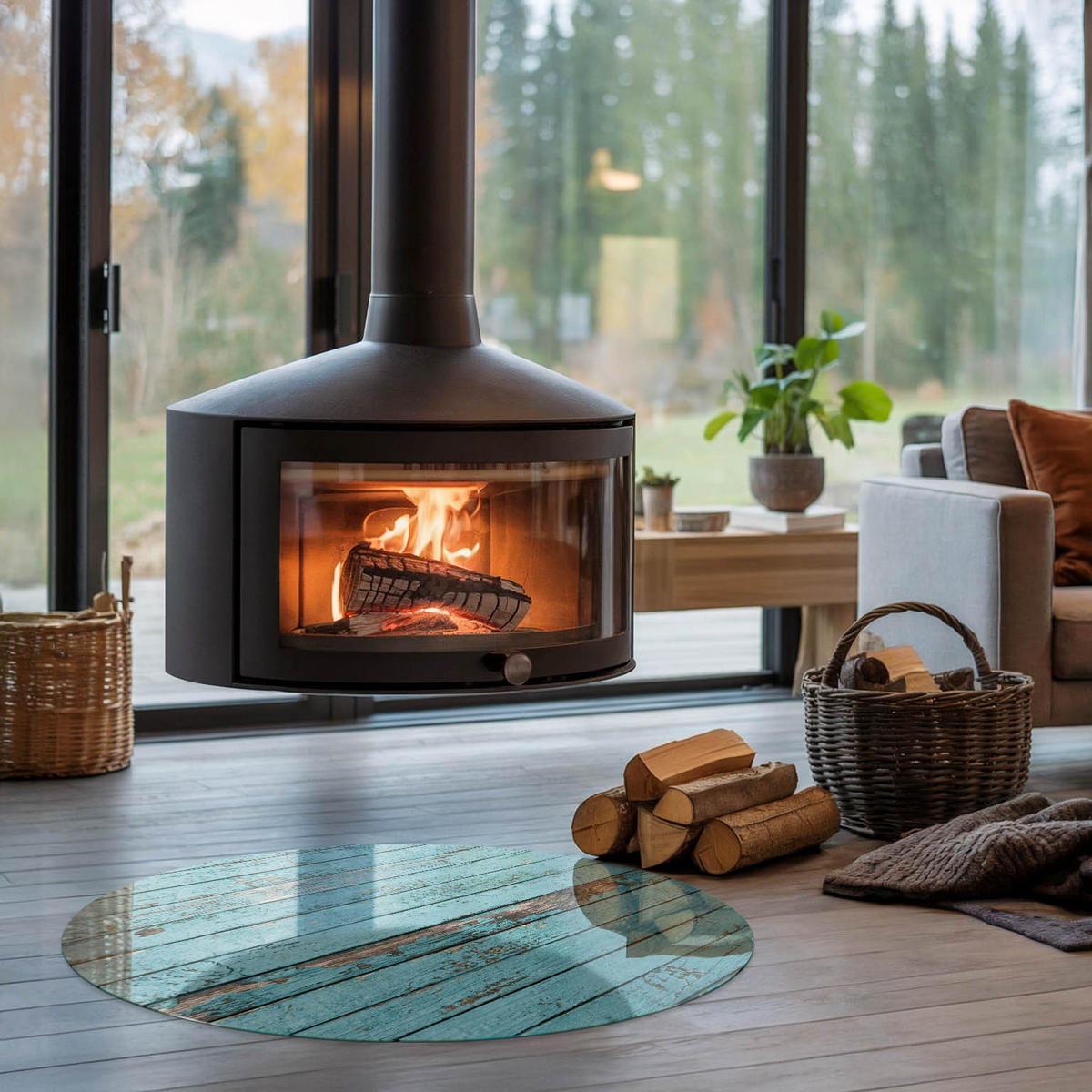 GLASPLATTE für Kamin Ø 90 cm - Türkis, Glas (90/90/0.4cm) - TULUP