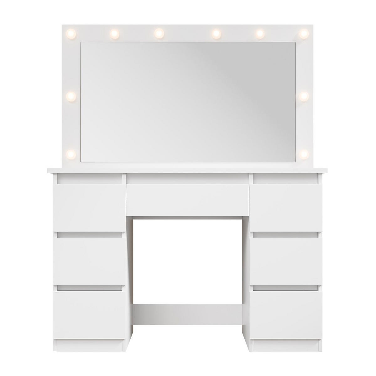 SCHMINKTISCH Lilia weiß mit LED-Beleuchtung - Weiß, Holz (108/140/41cm) - Juskys