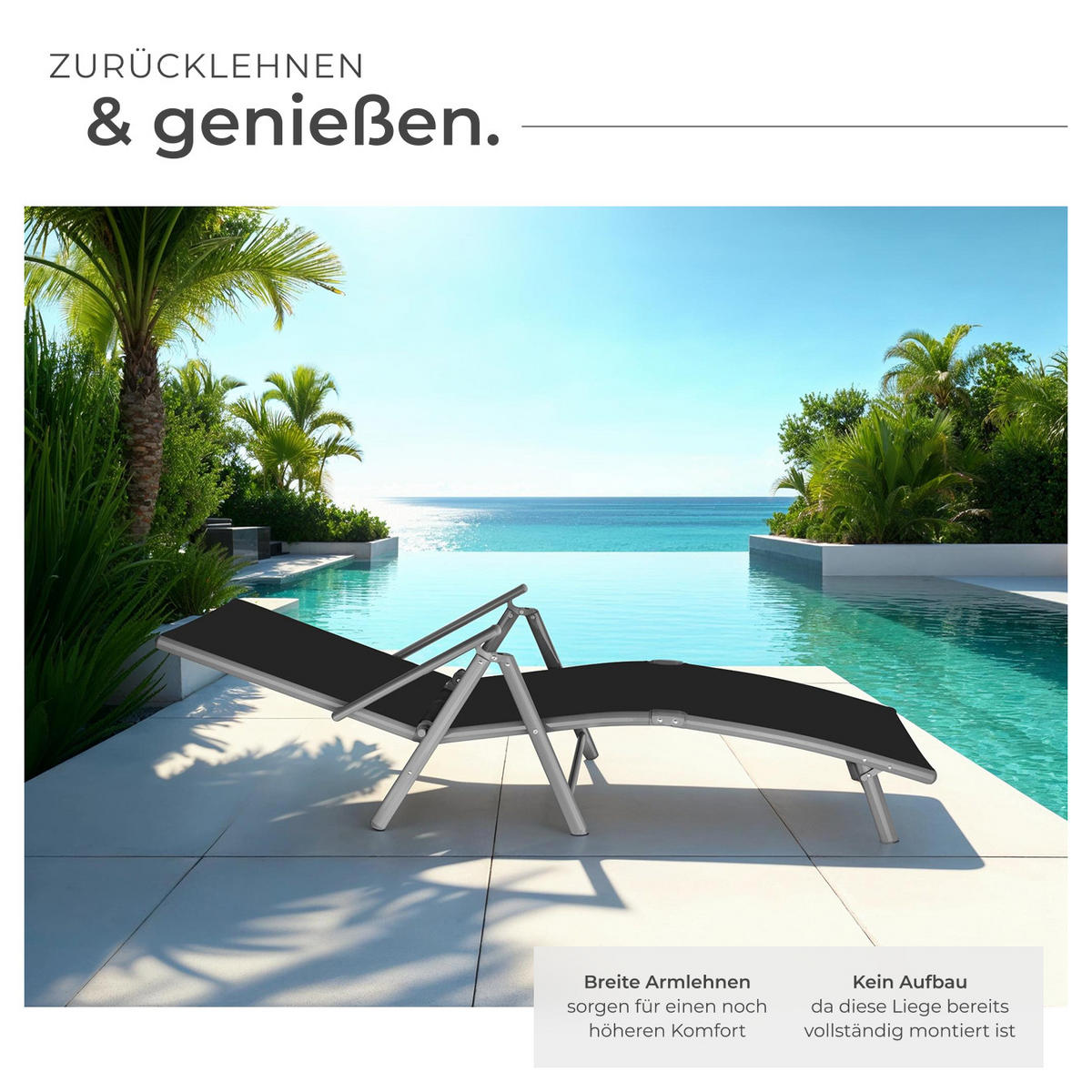 GARTENLIEGE Marisol,182 x 62 x 59 cm,dunkelgrau - Dunkelgrau, Kunststoff (62/59/182cm) - tectake