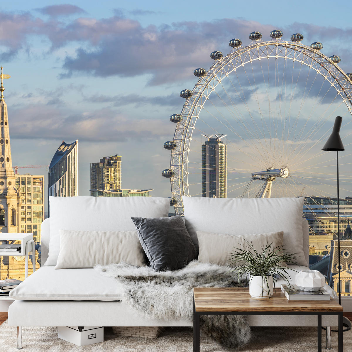 FOTOTAPETE für Schlafzimmer London Eye Skyline Wolkenkratzer Stadt 400x280 - Blau/Beige, Papier (400/280cm) - Muralo