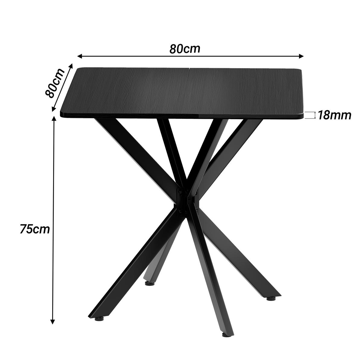 BEISTELLTISCH 80/80/75 cm schwarz aus Eisen mit höhenverstellbaren Füßen - Schwarz, Holzwerkstoff (80/80/75cm) - OKWISH