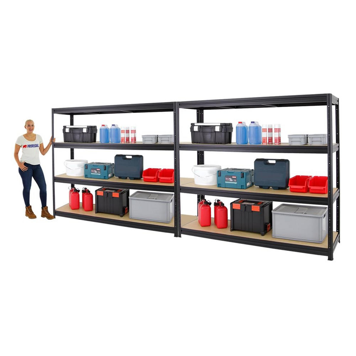 SCHWERLASTREGAL Dino 2er-Set mit 2x 180x200x60 cm Fachlast 500 kg Schwarz - Schwarz, Metall (400/180/60cm) - PROREGAL
