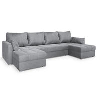 WOHNLANDSCHAFT NAKO M Hellgrau Velours-Stoff mit Schlaffunktion - Hellgrau, Holz (285/85/140cm) - MASSENO