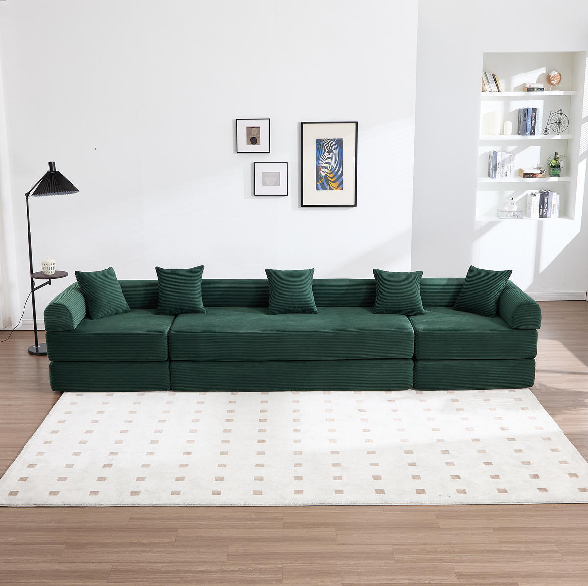 MODULARES Sofa 270/180/64 cm aus Cord mit Schlaffunktion und Seitentasche Smaragdgrün - Smaragdgrün, Textil (180/64/270cm) - Modenvie