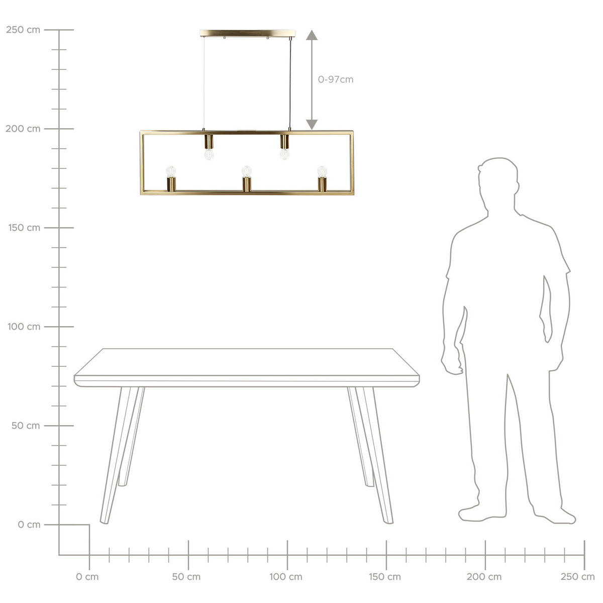 HÄNGELEUCHTE Bayas 4/100/127 cm - Messingfarben, Metall (4/100/127cm) - Beliani