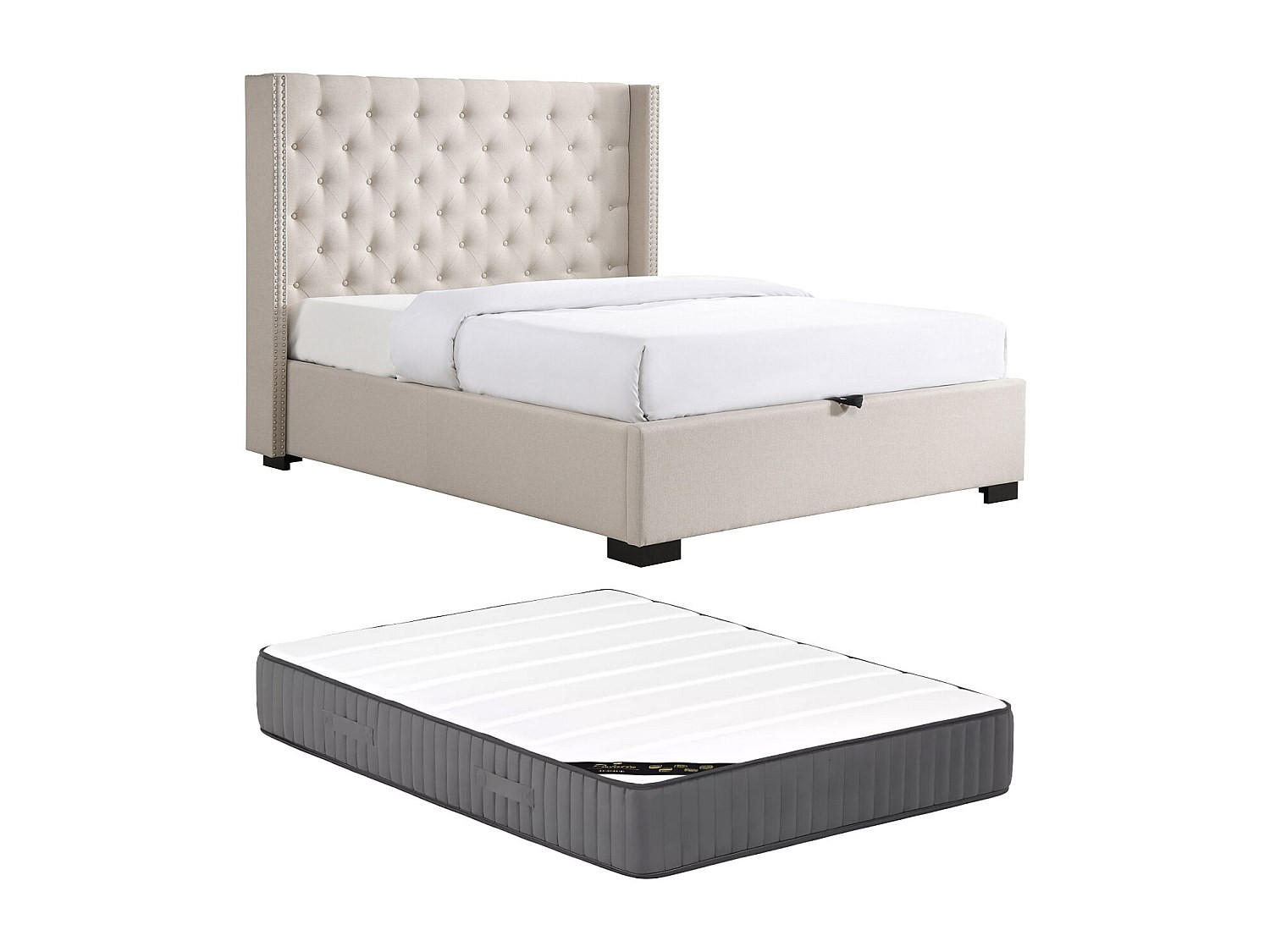 BETT mit Bettkasten - 2 Personen - stoff - beige Massimo - Beige, Textil (200/200cm) - Vente-Unique