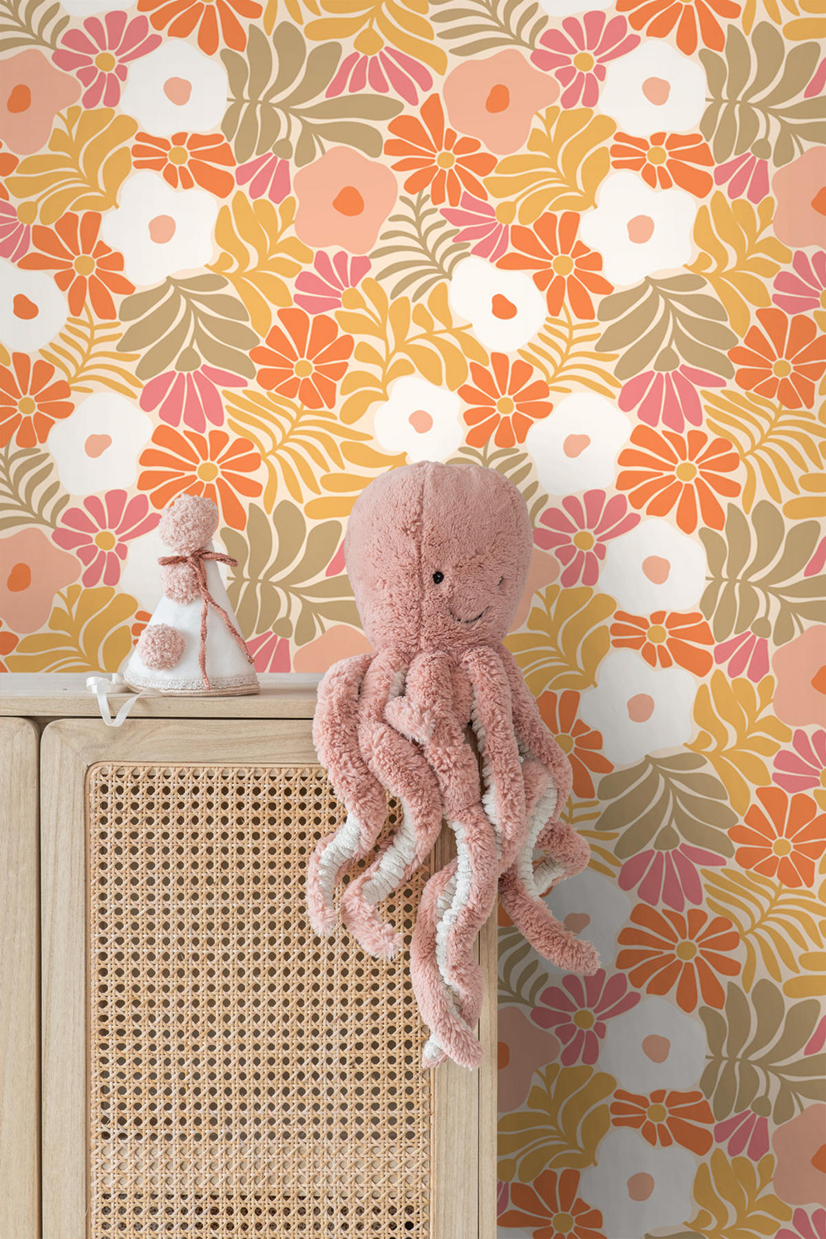 TAPETE Blumen im Matisse-Stil 53 cm x 10.05 m - Orange, Papier (53/1000cm) - ESTAhome