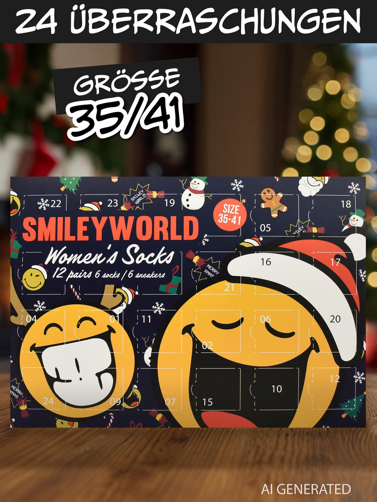 ADVENTSKALENDER Smileyworld mit 12 Paar Socken Größe 35-41 - Multicolor, Textil (37/5/26.5cm) - United Labels