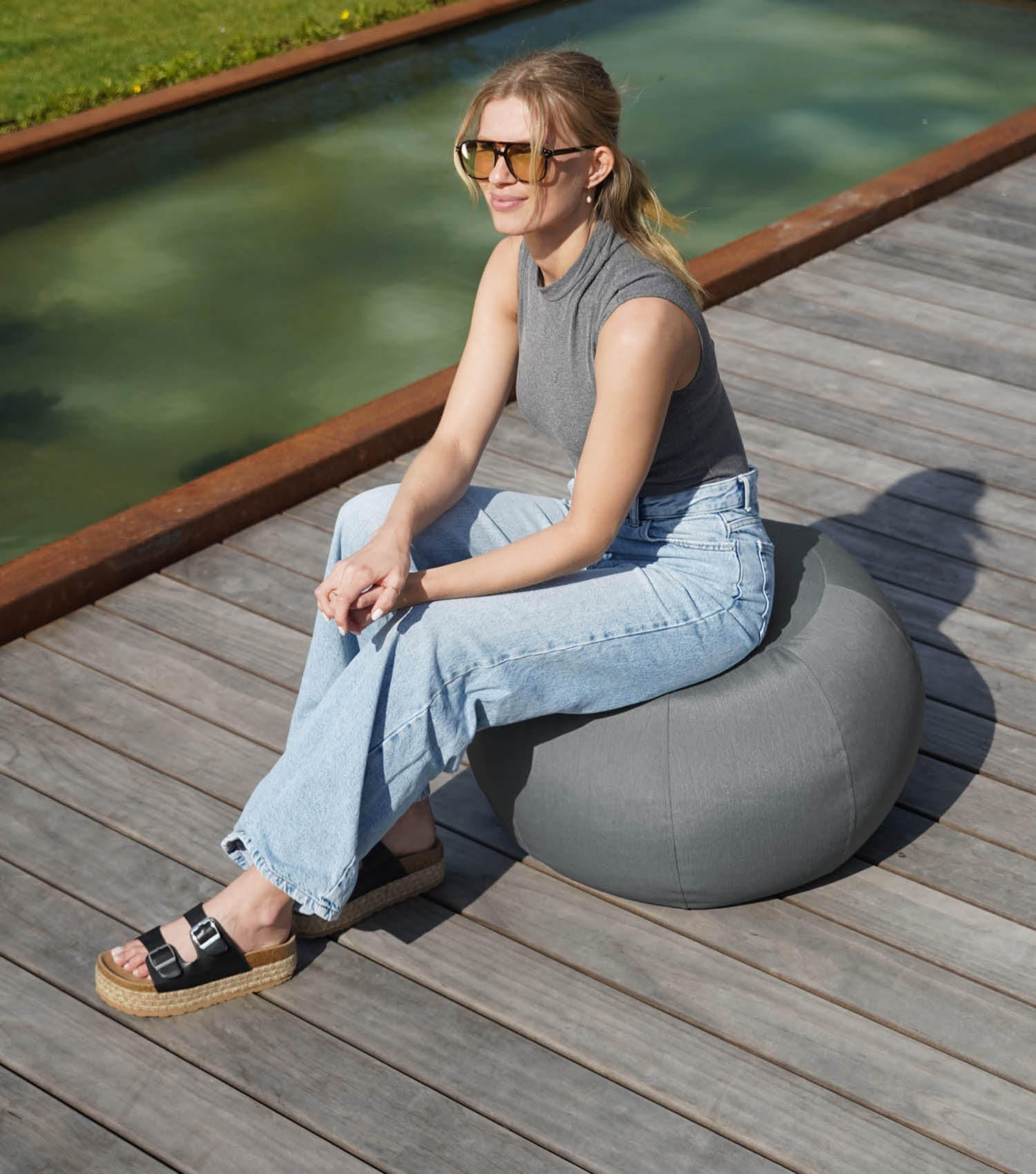 OUTDOOR POUF Der Kugelige - Dunkelgrau, Textil (60/40/60cm) - Mokebo