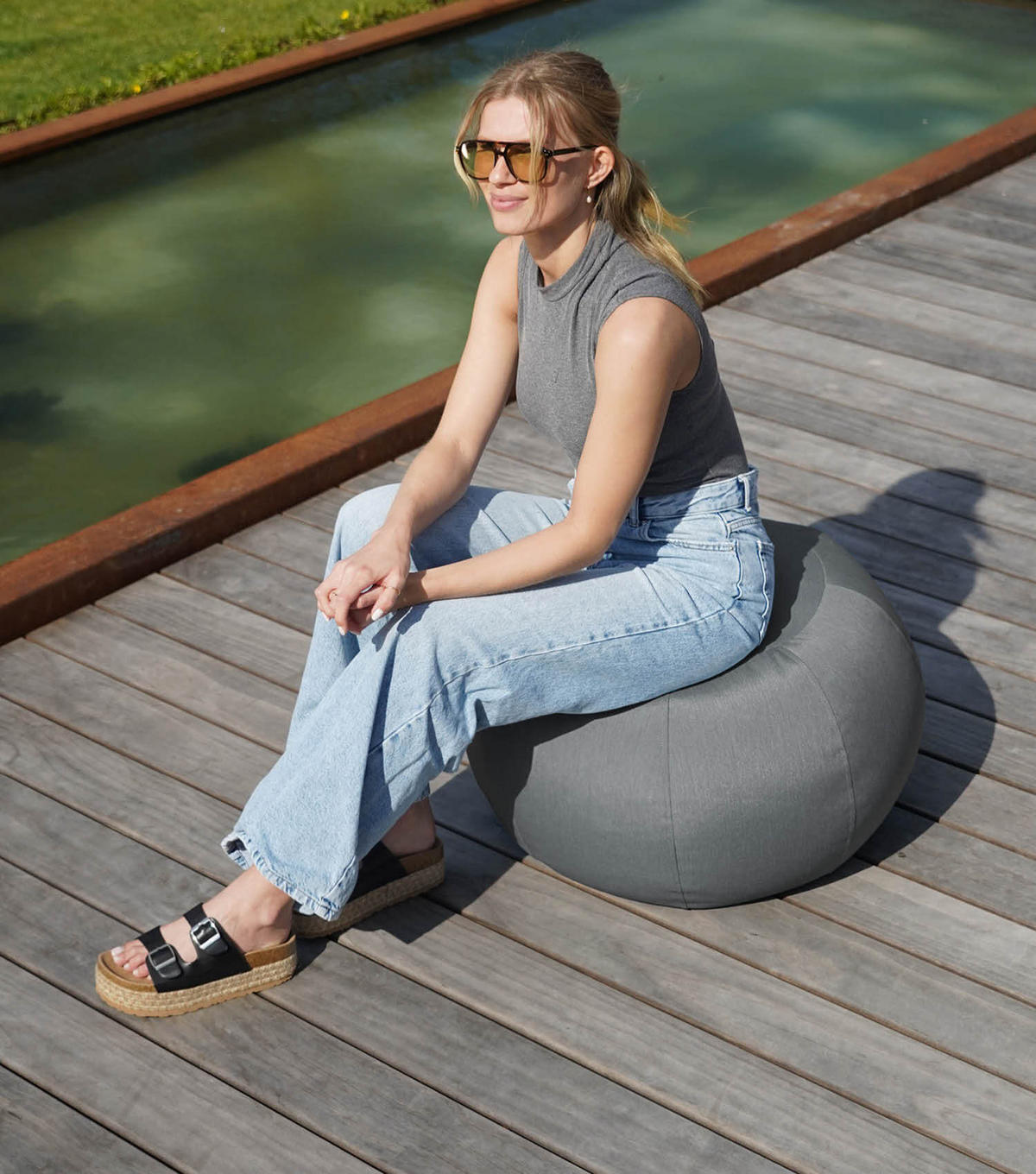 OUTDOOR POUF Der Kugelige - Dunkelgrau, Textil (60/40/60cm) - Mokebo