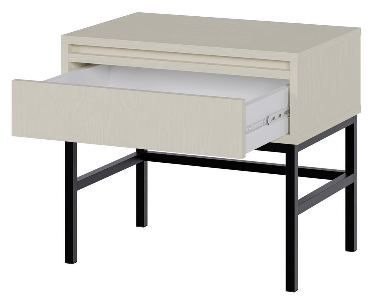 NACHTSCHRANK Evo Hellbeige mit Metallgestell 50 cm - Beige/Schwarz, Holzwerkstoff/Metall (50/44/34cm) - Selsey