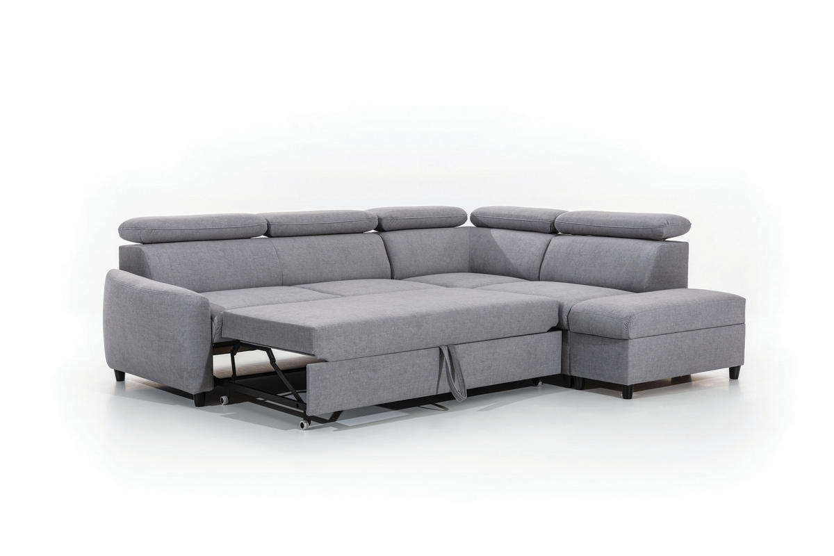 ECKSOFA L Form Olettio Grau 265/205/96 cm Rechts mit Schlaffunktion - Schwarz/Grau, Kunststoff/Textil (265/205cm) - AX Living