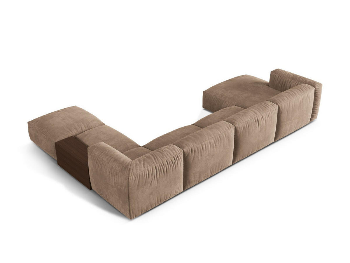 PANORAMASOFA modular rechts Martina aus Samt dunkelbeige 5 Sitzplätze - Mokka, Textil (280/75/406cm) - Micadoni