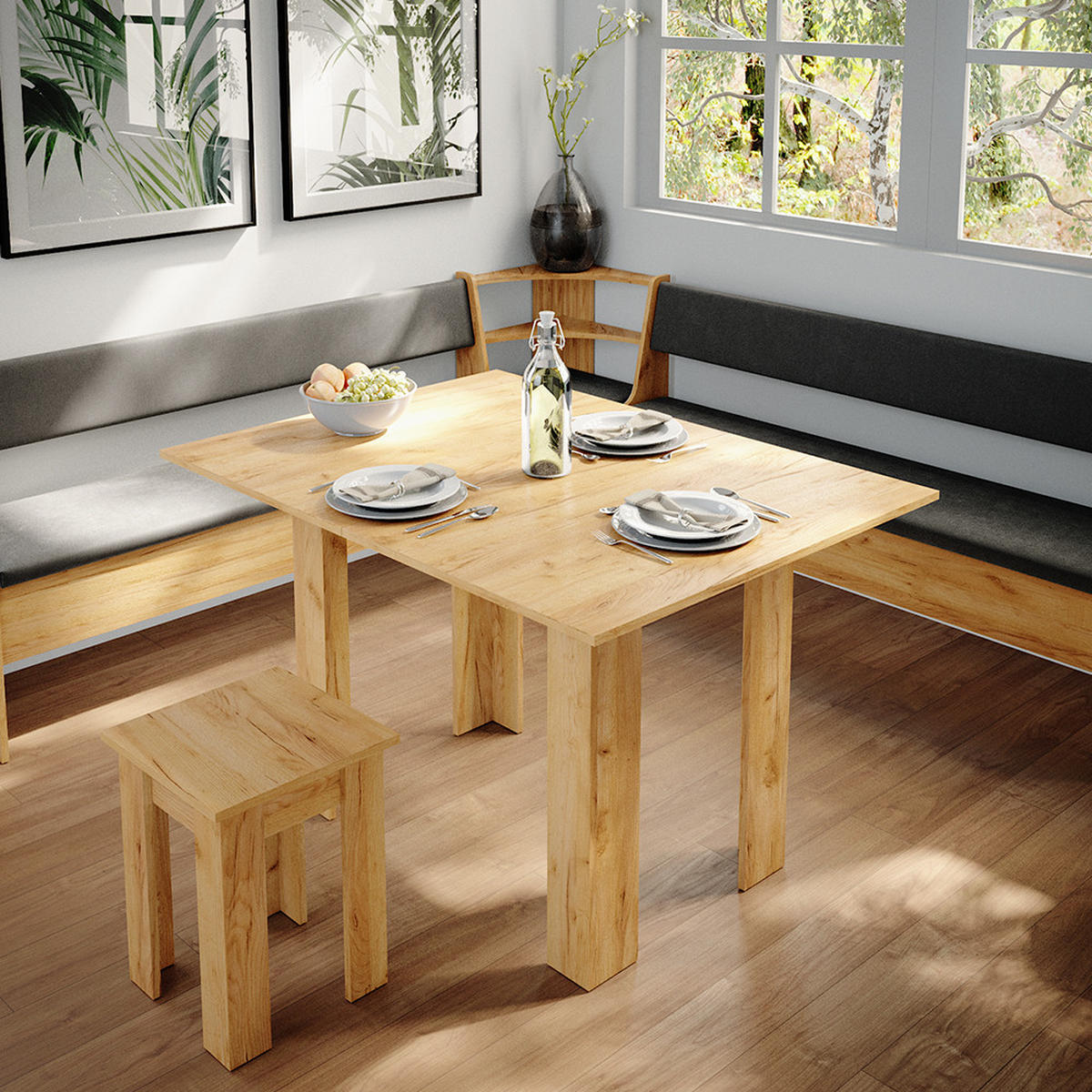 ECKBANKGRUPPE Roman Goldkraft Eiche 210 x 41.5 cm mit Tisch - Honigeiche/Anthrazit, Holzwerkstoff (210/80/210cm) - Vicco
